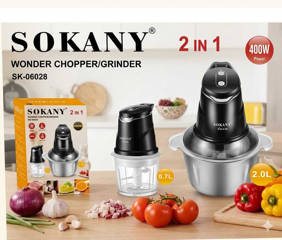 Picadora de carne SOKANY 2-en-1: Procesador de Acero Inoxidable