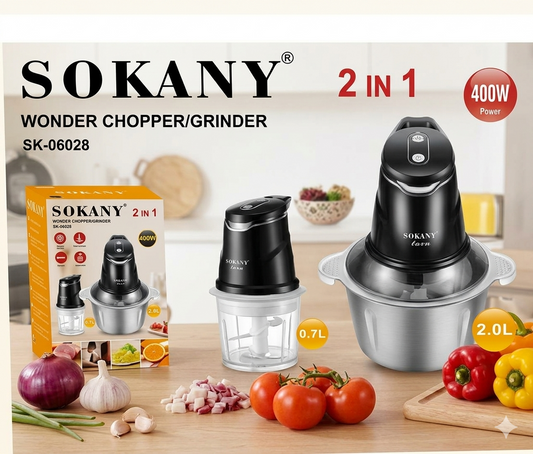 Picadora de carne SOKANY 2-en-1: Procesador de Acero Inoxidable