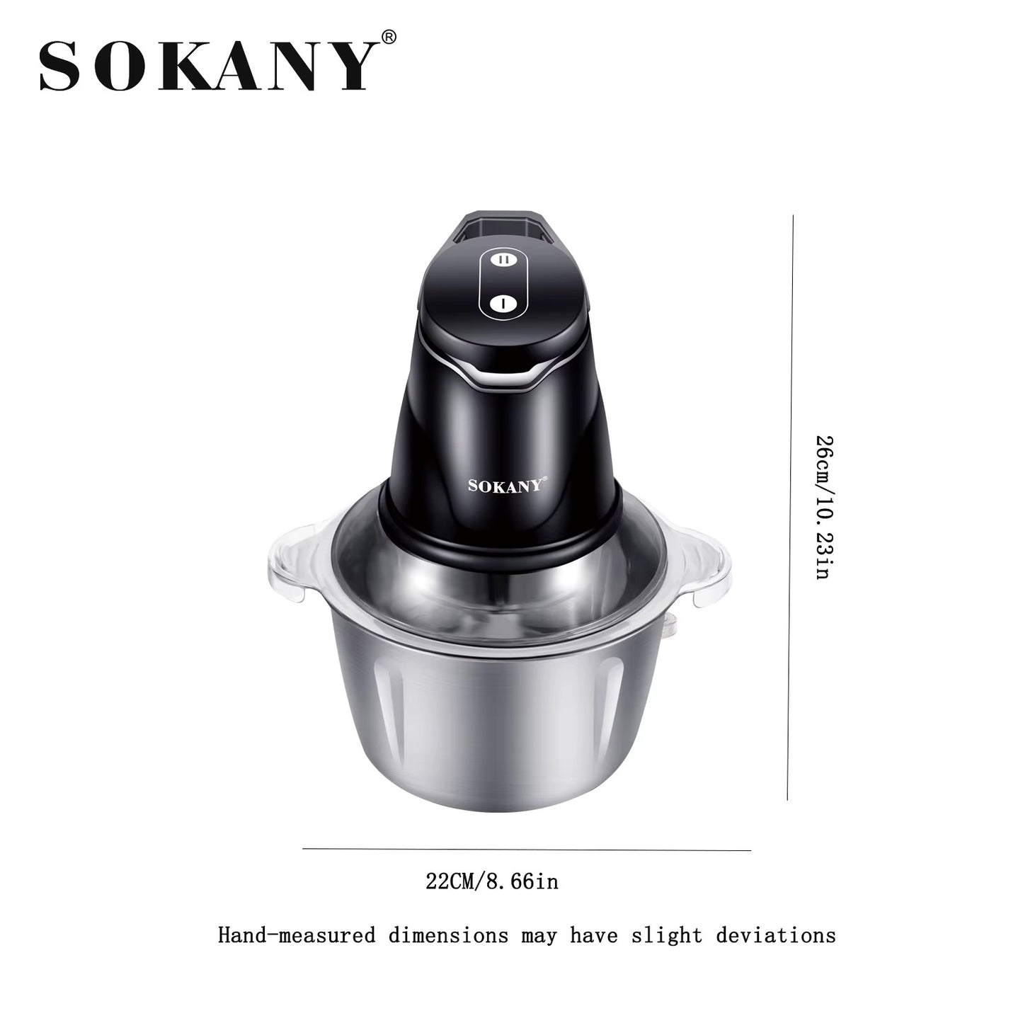 Picadora de carne SOKANY 2-en-1: Procesador de Acero Inoxidable